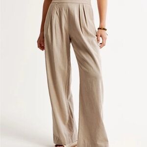 Abercrombie & Fitch Beige Wide-Leg Linen Pants Med. Long